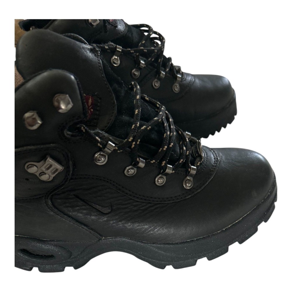 Nike Black Leather Lace-Up Ankle Boots with Tan Trim - Picture 8 of 10